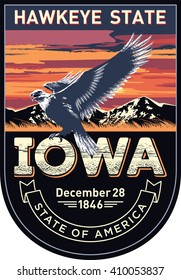 Iowa, Emblem of the U.S. state, eagle at sunset on a dark background