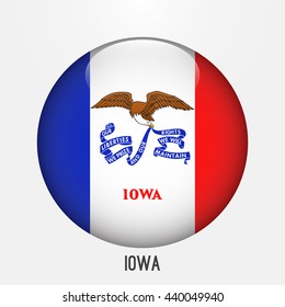 Iowa flag in circle shape. Transparent,glossy,glass button