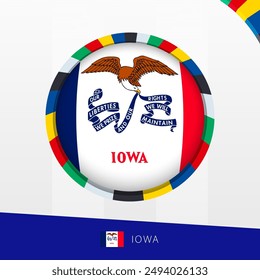 Iowa Flag with Colorful Circle Border. Vector icon.