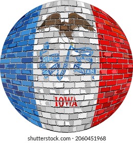 Iowa flag in globe form - Illustration, 
Iowa flag sphere in brick style