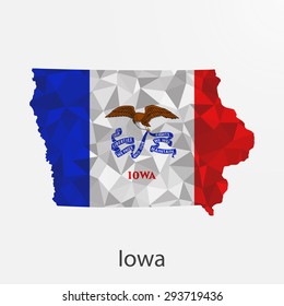 Iowa flag map in geometric,mosaic polygonal style.Abstract tessellation,background. Low poly vector illustration EPS10