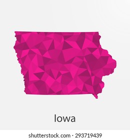 Iowa flag map in geometric,mosaic polygonal style.Abstract tessellation,background. Low poly vector illustration EPS10