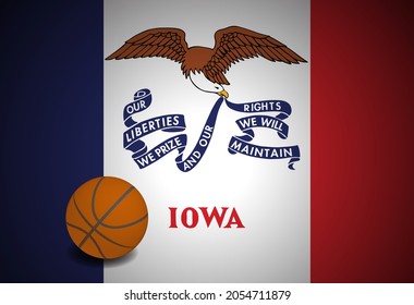 Iowa Flag With Realistic Basketball Ball, Vector