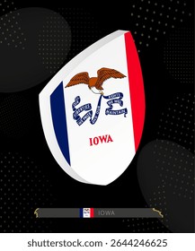 Iowa Flag Shield icon in 3D on Dark Modern Abstract Rugby Background. Perfect for sports events, heritage themes, national celebrations, and patriotic designs.