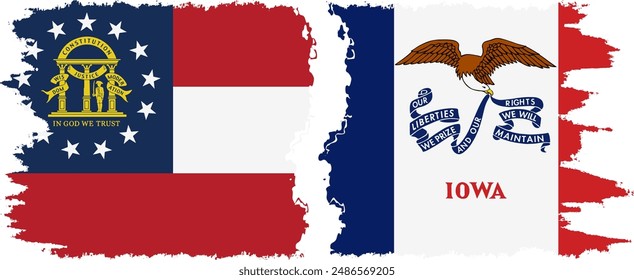 Iowa and Georgia states grunge brush flags connection, vector