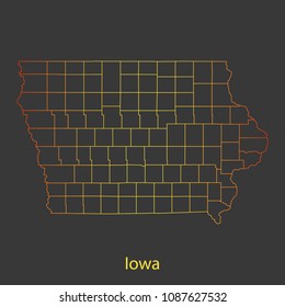 Iowa gradient outline,stroke of map with administrative division. Modern line style vector illustration