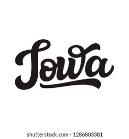 Iowa. Hand Drawn US State Name Isolated On White Background. Modern Calligraphy For Posters, Cards, T Shirts, Souvenirs, Stickers. Vector Lettering Typography