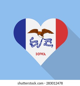 Iowa heart flag flat style with long shadow. Patriotic design. Vector EPS10