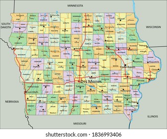 Iowa - Highly detailed editable political map with labeling. svg