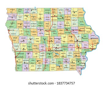Iowa - Highly detailed editable political map with labeling. svg