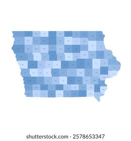 Iowa, IA - detailed political map of US state. Administrative map divided into counties. Blue map with county name labels. Vector illustration