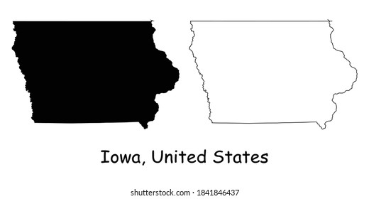 Iowa IA state Maps. Black silhouette and outline isolated on a white background. EPS Vector