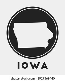 Iowa icon. Round logo with US state map and title. Stylish Iowa badge with map. Vector illustration.