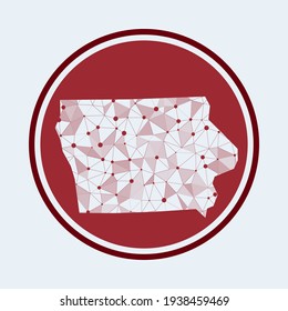 Iowa icon. Trendy tech logo of the US state. Geometric mesh round design. Technology, internet, network, telecommunication concept. Vector illustration.