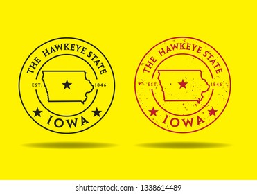 Iowa Logo Vintage Style Design Concept, With Map And Nickname The Hawkeye State, Vector EPS 10. - Vector