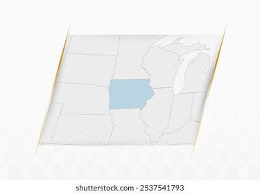 Iowa Map in Blue with Gold Framed Accents. Modern Vector Map of Iowa. Vector Illustration.