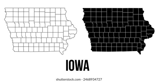 Iowa map of city regions districts vector black on white and outline