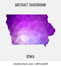 Iowa map in geometric polygonal,mosaic style in violet shades.Abstract tessellation,modern design background,low poly. Vector illustration.