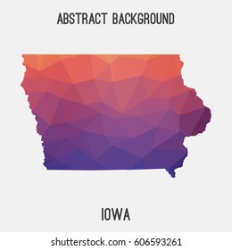 Iowa map in geometric polygonal,mosaic style.Abstract tessellation,modern design background,low poly. Vector illustration.