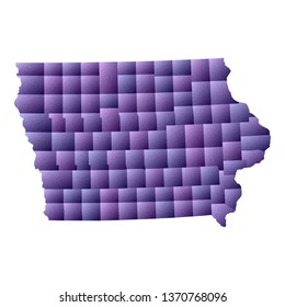 Iowa map. Geometric style US state outline with counties. Authentic violet vector illustration.