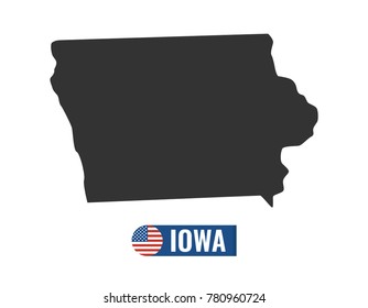 Iowa map isolated on white background silhouette. Iowa USA state. American flag. Vector illustration.