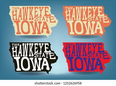 Iowa Map With Nickname The Hawkeye State, Vector EPS 10