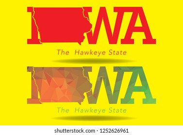 Iowa Map With Nickname The Hawkeye State, Vector EPS 10