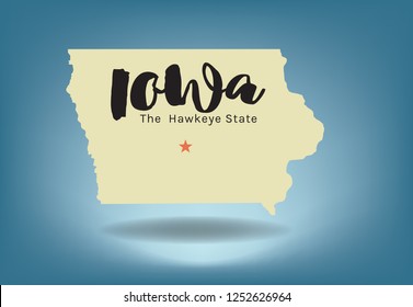 Iowa Map With Nickname The Hawkeye State, Vector EPS 10.