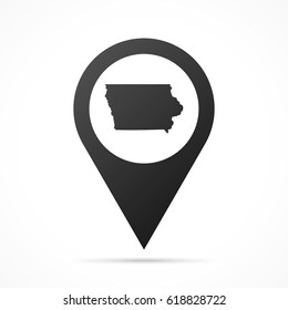 Iowa Map on location pin. Map pointer isolated on a white background.
Conceptual vector illustration.
