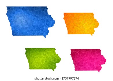 Mapa de Iowa - Conjunto de fondo gráfico triangular triangular triangular de gradiente de estilo de pozo geométrico, diseño poligonal para su ,Vector eps 10.