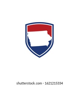 Iowa Map and Shield Logo Icon Template 001