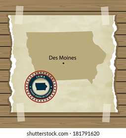 Iowa map with stamp vintage vector background