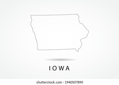 Iowa Map- State of USA Map International vector template with thin black outline or outline graphic sketch style and black color isolated on white background - Vector illustration eps 10