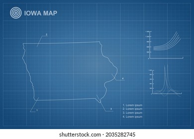 Iowa map - State of USA Map International vector template with outline style and white color isolated on blueprint background - Vector illustration eps 10