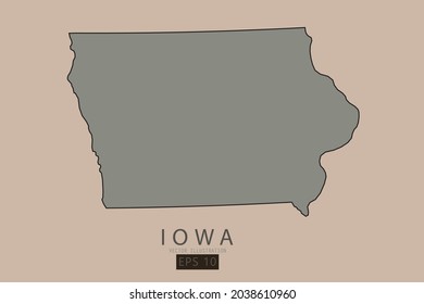 Iowa Map - State of USA Map International vector template with old classic style and gray color on map isolated on brown background - Vector illustration eps 10 