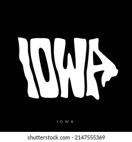 Iowa map typography. Iowa state map typography. Iowa lettering.