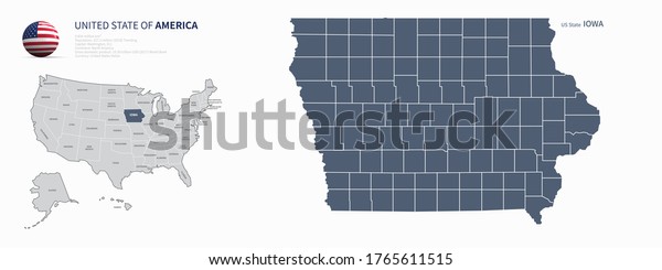Iowa Map Us States Vector Map Stock Vector Royalty Free 1765611515 Iowa Map Us States Vector 600w 1765611515