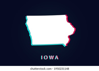 Iowa Map - USA, United States of America map, World map vector template with Unique Design Abstract Digital Glitch and 3d  including blue, red and white color isolated on dark background