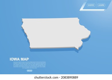 Iowa Map - USA, United States of America Map vector template with isometric style including shadow, white color on blue background for design, website - Vector illustration eps 10