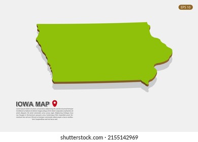 Iowa Map - USA, United States of America Map vector template with isometric style including shadow, green and brown color isolated on white background - Vector illustration eps 10