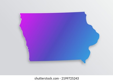 Iowa Map - USA, United States of America Map vector with 3D, paper style including shadow and Gradient blue, purple color on grey background for design, infographic - Vector illustration eps 10