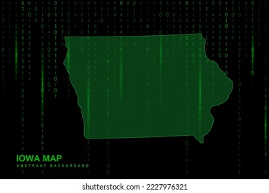 Iowa Map - USA, United States of America Map vector template with Matrix green binary computer code background including light for design, hacker concept - Vector illustration eps 10