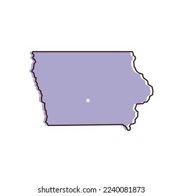 Iowa map vector illustration. Lavender colored map of midwestern state with the capital - Des Moines. United States od America, infographics, geography concepts.