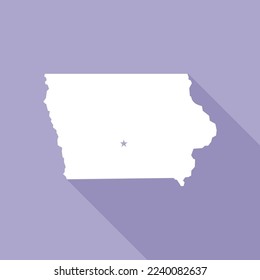 Iowa map vector illustration. Lavender colored flat map of midwestern state with the capital - Des Moines. United States od America, infographics, geography concepts.