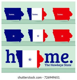 Iowa Map With Word - Home And Nickname - The Hawkeye State.