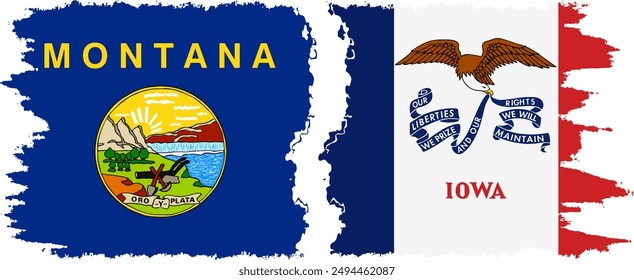 Iowa and Montana states grunge brush flags connection, vector