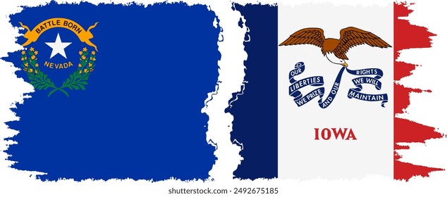 Iowa and Nevada states grunge brush flags connection, vector