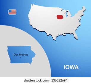 Iowa on USA map with map of the state