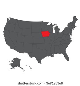 Iowa red map on gray USA map vector