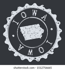 Iowa Seal Map. Silhouette Postal Passport Stamp. Round Vector Icon Postmark.